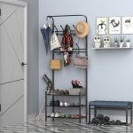 HOMCOM Multi-purpose Rack and Organizer Metal Entryway Coat Shoe Rack 3 Tier Shelves Entryway Hall Tree Black