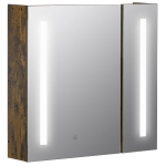kleankin 27.5" x 25.5" LED Lighted Medicine Cabinet with Mirror, Wall Mounted Dimmable Bathroom Cabinet with 3-Tier Storage Shelves, Smart Touch, USB Charge, Rustic Brown