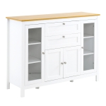 HOMCOM 47" Modern Buffet Cabinet, Storage Sideboard with Glass Door Cabinets, Pull-Out Drawers and Adjustable Shelving for Kitchen or Living Room, Oak / White