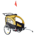 Aosom Elite 360 Swivel Double Child Two-Wheel Bicycle Cargo Trailer With 2 Security Harnesses - Yellow / Black