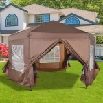 Outsunny Portable Pop-up Gazebo 6 Sided Height Adjustable Folding Screen Tent with Carrying Bag for Outdoor Wedding Party Brown