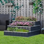 Outsunny 47''x47''x25'' 3 Tier Raised Garden Bed, Metal Elevated Planer Box Kit w/ A Pairs of Glove for Backyard, Patio to Grow Vegetables, Herbs, and Flowers, Grey