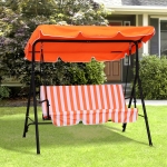 Outsunny Metal 3-Seater Outdoor Swing Chair Cushioned Garden Lounger Patio Hammock with Frame and Canopy Orange White