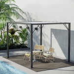 Outsunny Outdoor Louvered Pergola 9.5' x 8' Aluminum Patio Gazebo Sun Shade Shelter with Adjustable Breathable Mesh Roof, White