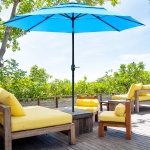 Outsunny 9FT 3 Tiers Patio Umbrella Outdoor Market Umbrella with Crank, Push Button Tilt for Deck, Backyard and Lawn, Sky Blue