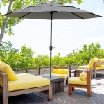Outsunny 9FT 3 Tiers Patio Umbrella Outdoor Market Umbrella with Crank, Push Button Tilt for Deck, Backyard and Lawn, Light Grey