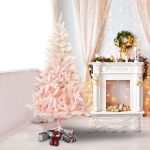 HOMCOM 6ft Artificial Christmas Tree Home Decoration Automatic Open White and Pink