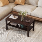 HOMCOM Wood Coffee Table 2 Tier Side Table Cocktail Table with Storage Shelf Living Room Home Office Furniture Walnut