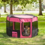 PawHut 46-inch Portable Pet Playpen Soft Exercise Puppy Dog Pen with Carry Bag, Pink