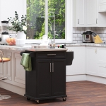 HOMCOM Wood Kitchen Island Cart Storage Box Cabinet Drawer Trolley w/ Stainless Steel