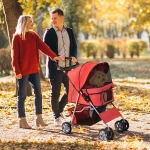PawHut 4 Wheel Pet Stroller Dog Cat Carrier Jogging Stroller Folding Sunshade Canopy w/ Brake Red