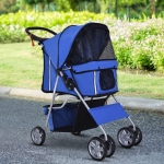 PawHut Dog Pram Jogging Stroller 4 Wheel Dog Pet Stroller w/ Folding Sunshade Canopy and Brake Blue