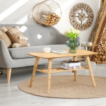 HOMCOM 2 Tier Coffee Table Bamboo Tea Table with Storage Shelf Sleek Rectangle Desk Wood Grain Living Room Home Furniture 39.25" x 19.75" x 19.75"