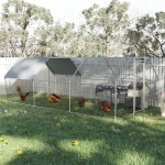 PawHut Galvanized Large Metal Chicken Coop Cage 4 Rooms Walk-in Enclosure Poultry Hen Run House Playpen Rabbit Hutch UV & Water Resistant Cover for Outdoor Backyard 10' x 26' x 6.5' Silver(c-1)