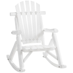 Outsunny Wooden Adirondack Rocking Chair, Outdoor Rustic Log Rocker with Slatted Design for Patio, White