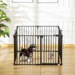 PawHut Pet Safety Gate 8-Panel Playpen Fireplace Christmas Tree Steel Fence Stair Barrier Room Divider with Walk Through Door Automatically Close Lock Black