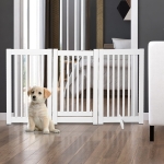 PawHut 80" Extra Wide Freestanding Pet Gate Wooden Dog Barrier Folding Safety Fence with 4 Panel Support Feet for Doorway Stairs White(c-5)