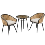 Outsunny 3 Piece Patio PE Rattan Bistro Set, Outdoor Round Resin Wicker Coffee Set, w/ 2 Chairs & 1 Coffee Table Conversation Furniture Set, for Garden, Backyard, Deck, Cream White