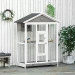 PawHut 64.5" Bird Cage Large Wooden Aviary for Budgie Canary Cockatiel with Standing Pole Nest Slide-out Tray for Indoor Outdoor Grey