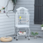 PawHut 54'' Large Rolling Steel Bird Cage Bird House with Detachable Rolling Stand, Storage Shelf, Wood Perch, Food Container, White