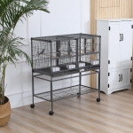 PawHut Large Double Rolling Metal Bird Cage Bird House w/ Removable Tray Storage Shelf