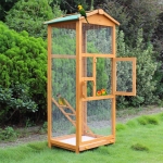 PawHut 65" Wooden Aviary Bird Cage Outdoor Large Bird Parrot Macaw Cockatiel Play House Ladder Feeder Stand With 2 Doors & Easy Pullout Tray