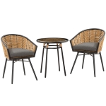 Outsunny 3 Piece Patio PE Rattan Bistro Set, Outdoor Round Resin Wicker Coffee Set, w/ 2 Chairs & 1 Coffee Table Conversation Furniture Set, Grey