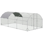 PawHut Galvanized Large Metal Chicken Coop Cage Walk-in Enclosure Playpen Rabbit Hutch with Cover for Outdoor Backyard 9.2' x 18.7' x 6.5' Silver