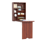 HomCom Compact Fold Out Wall Mounted Convertible Desk with Storage - Mahogany