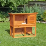 PawHut Wooden Rabbit Hutch Bunny Small Animal House with Openable Asphalt Roof, Slide-out Tray, Indoor/Outdoor, Grey(c-2)