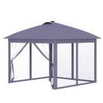 Outsunny 11'x11' Pop Up Gazebo Canopy Tent with Solar LED Light, Zippered Mesh Sidewalls, Black