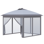 Outsunny 11'x11' Pop Up Gazebo Canopy Tent with Solar LED Light, Zippered Mesh Sidewalls, Grey