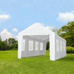 Outsunny 10 x 30ft Heavy Duty Party Tent Gazebo Carport Camping Canopy (10 x 30ft) with Removable Sidewalls White