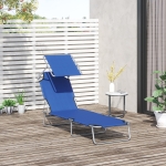 Outsunny Adjustable Garden Chaise Lounge Outdoor Camping Beach Lounging Bed Reclining Seat Portable with Sun Shade, Blue