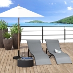 Outsunny Set of 2 S-shaped Foldable Lounge Chair Reclining Outdoor Chair for Patio Beach Garden Capacity 65"x24"x24.75" Light Grey(c-3)