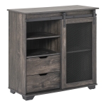HOMCOM Sliding Door Storage Cabinet with Double Shelving, Drawers & Metal Mesh Door