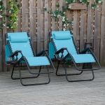 Outsunny 2 piece Zero Gravity Chair Adjustable Patio Lounge Chair Reclining Seat W/ Cup Holder & Canopy Shade