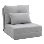 HOMCOM Convertible Flip Chair, Floor Lazy Sofa, Folding Upholstered Couch Bed with Adjustable Backrest, Metal Frame and Pillows for Living Room Bedroom, Light Grey