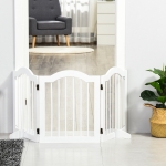 PawHut Freestanding Pet Gate for Dogs 24" Tall Foldable Dog Gates Indoor Wooden Barrier 3 Panels with 2 Support Feet, for Doorway Stairs, White