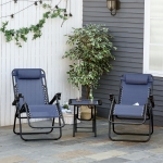 Outsunny 3pcs Zero Gravity Lounger Chair Set Patio Chaise Lounge Side Table Set w/ Cup Holder Blue
