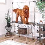 PawHut 37" Foldable Pet Grooming Table Dog Drying Table with Adjustable Arm Non-Slip Rubber Tabletop Aluminium Alloy Edge Stainless Steel Bar Hanging Leash Purple(c-5)