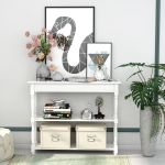 HOMCOM Console Table Modern Sofa Table with 2 Tier Shelves for Living Room, Entryway, Bedroom, Grey