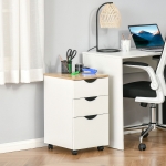 HOMCOM 3-Drawer Storage Cabinet with Wheels for Home Office, White and Natural