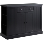 HOMCOM Fluted-Style Wooden Kitchen Island, Storage Cabinet w/ Drawer, Open Shelving, and Interior Shelving for Dining Room, Black