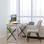 HOMCOM Industrial Computer Writing Desk, Study Desk with Drawer, Steel X-Frame Home Office Workstation, Oak Effect