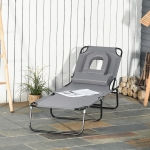 Outsunny Adjustable Garden Sun Lounger w/ Reading Hole Outdoor Reclining Seat Folding Camping Beach Lounging Bed Grey