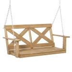Outsunny 2-Person Wooden Porch Swing with Sturdy Steel Chains & Rustic X Shaped Design for the Outdoors - Natural