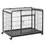 PawHut Heavy Duty Folding Design Metal Dog Crate & Kennel with Removable Tray & 4 Locking Wheels 43" x 28" x 30.75"