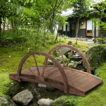 Outsunny 3.3ft Wooden Garden Bridge Arc Stained Finish Walkway with Half Wheeled Railings, Stained Wood