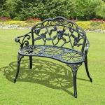 Outsunny 40" Outdoor Garden Bench, Cast Aluminum Antique Rose Style Patio Garden Park Loveseat Bench, Antique Green
